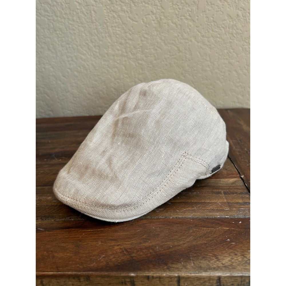 Wigens Linen Ivy Flat Cap Mens 7 3/8 Beige Subalpino Italy Driving Hat